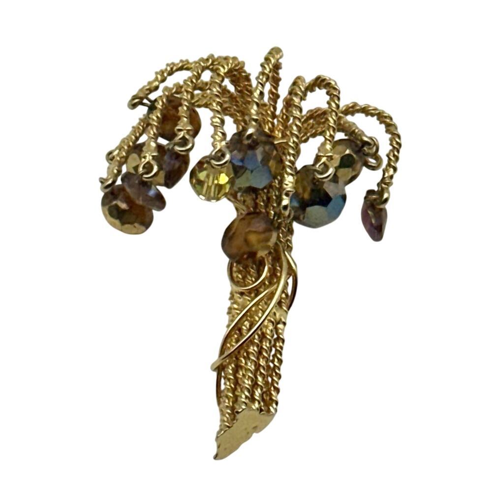 VTG Hobe Wheeling Willow Multicolored Glass Beads Brooch Signed Rare Pin - Picture 3 of 5